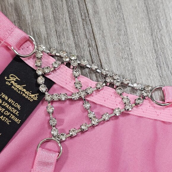Frederick's of Hollywood Pink Adjustable Satin Thong Panty with Rhinestone Back - Picture 3 of 5